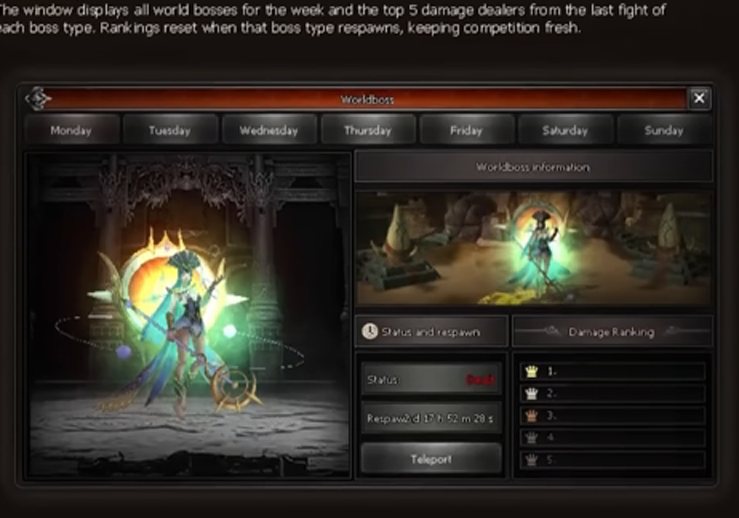 Weekly world boss overview & rankings